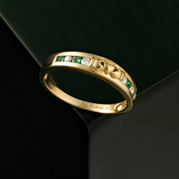 S2374 14K Diamond & Emerald Claddagh Eternity Ring