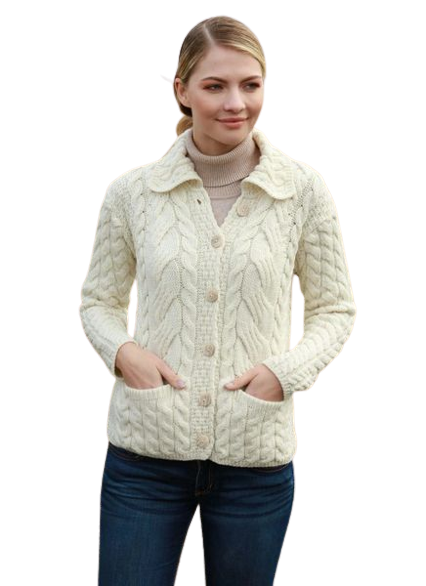 Belcarra Ladies Aran Cardigan - Cream