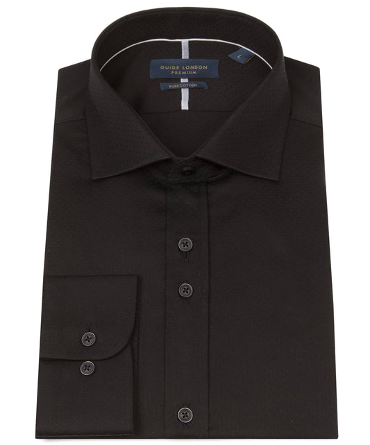 Long Sleeve Stitch Detail Classic Shirt - Black