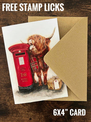 Free Stamp Licks Highland Cow Greeting Card