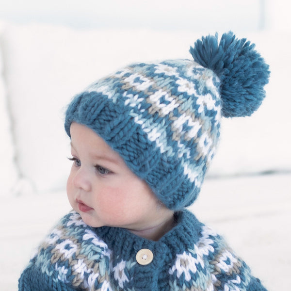 Fairisle Beanie Baby Hat - Slate