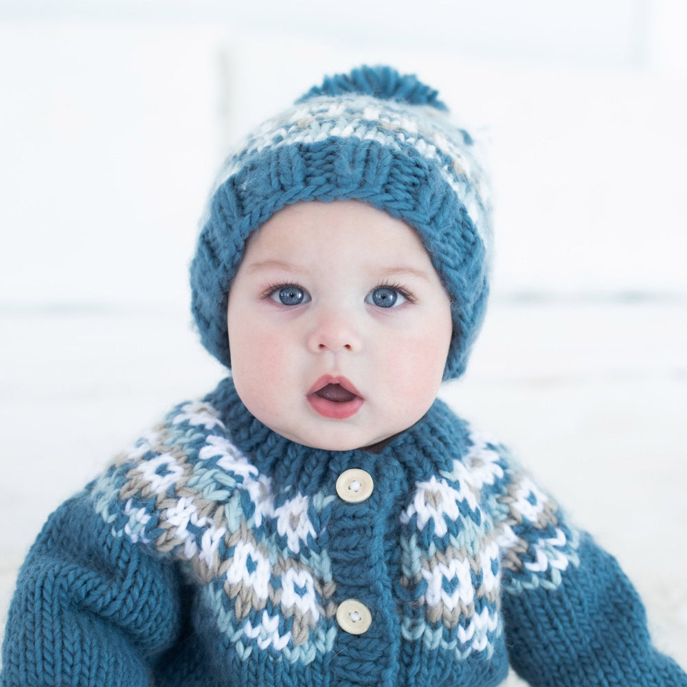 Fairisle Beanie Baby Hat - Slate