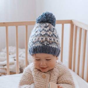 Fairisle Beanie Baby Hat - Slate