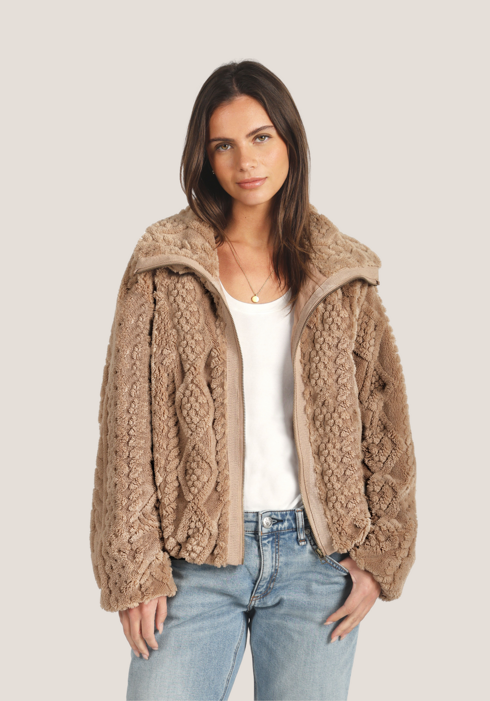 So Cozy Cable Lined Jacket - Brown