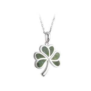 S44702 Sterling Silver Connemara Marble Shamrock Pendant