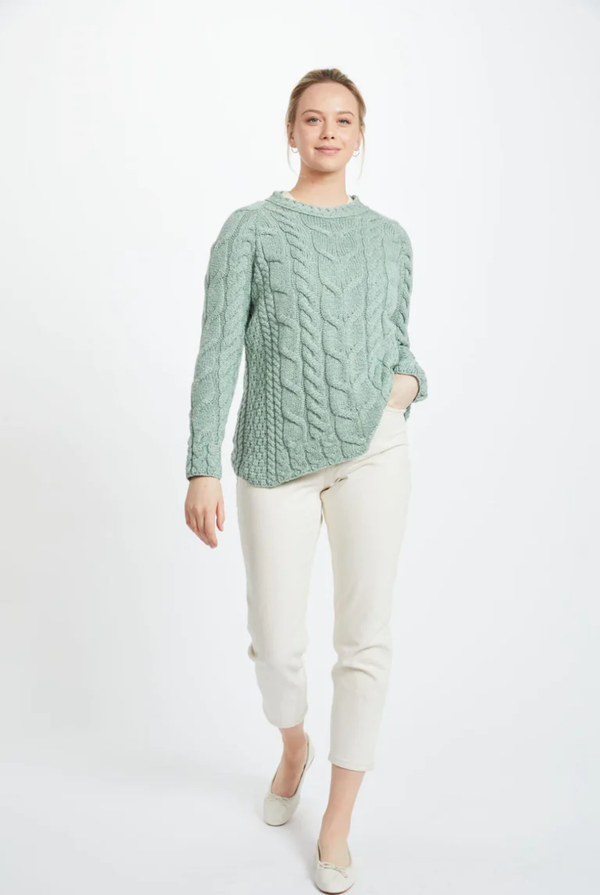 Listowel Ladies Aran Cable Pullover - Sea Foam Green