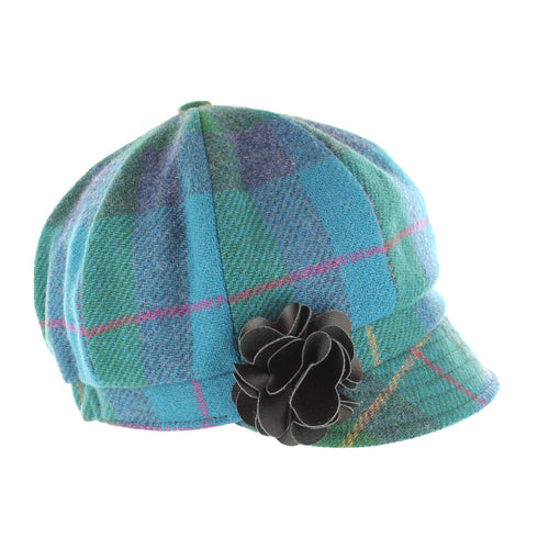 Ladies Tweed Newsboy Hat - Green & Blue Plaid