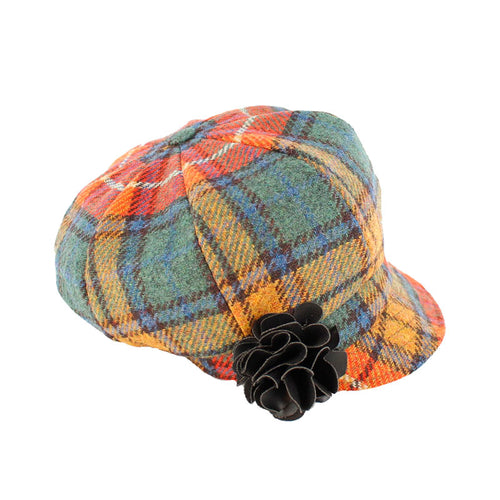Ladies Tweed Newsboy Hat - Yellow & Orange Plaid