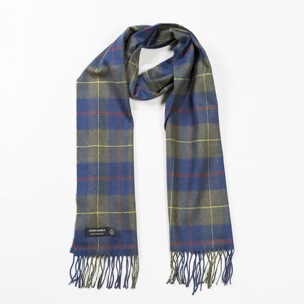 Irish Luxury Merino Wool Scarf - Olive Green, Blue & Red Check
