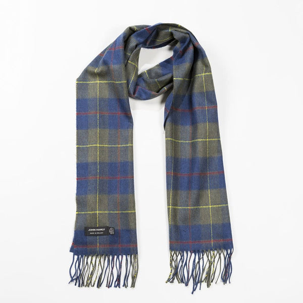 Irish Luxury Merino Wool Scarf - Olive Green, Blue & Red Check