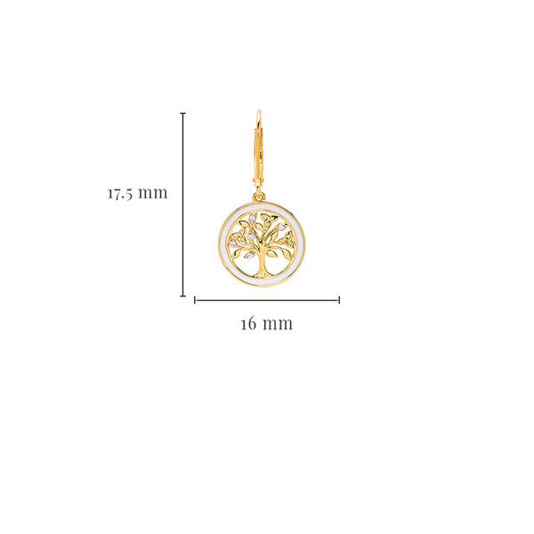 Gold Vermeil Tree of Life Earrings w/ Enamel and Cubic Zirconia