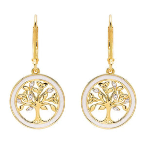 Gold Vermeil Tree of Life Earrings w/ Enamel and Cubic Zirconia