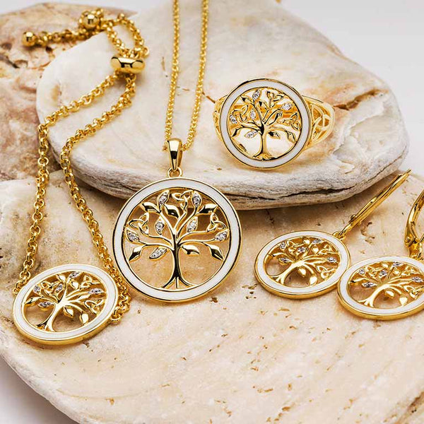 Gold Vermeil Tree of Life Earrings w/ Enamel and Cubic Zirconia