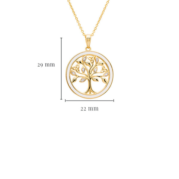 Gold Vermeil Tree of Life Necklace w/ Enamel and Cubic Zirconia