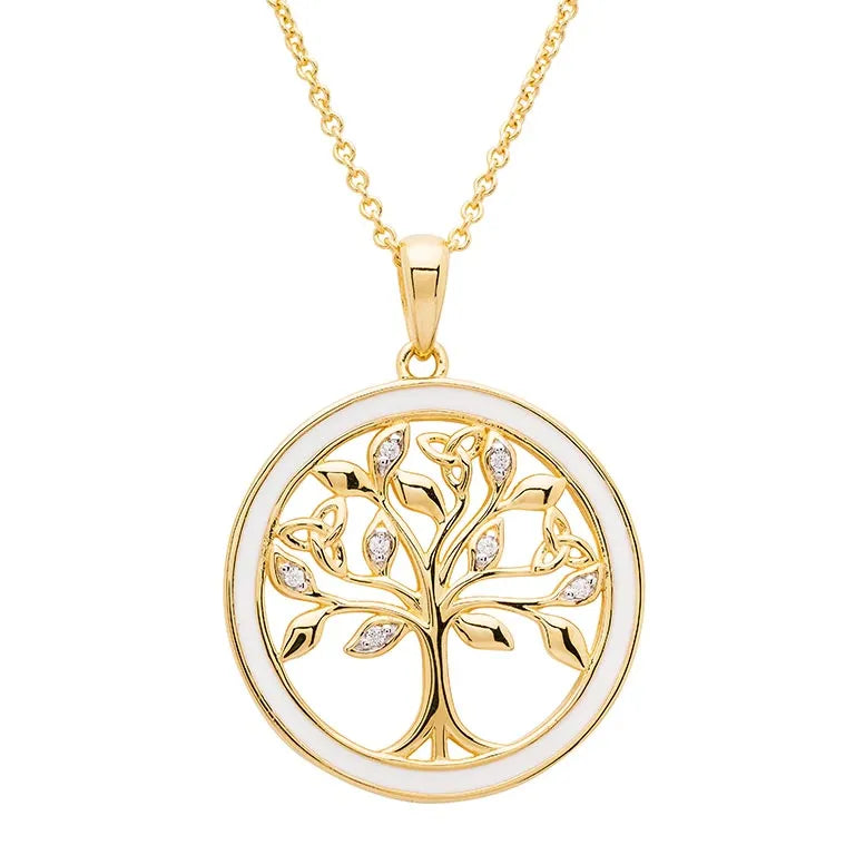 Gold Vermeil Tree of Life Necklace w/ Enamel and Cubic Zirconia