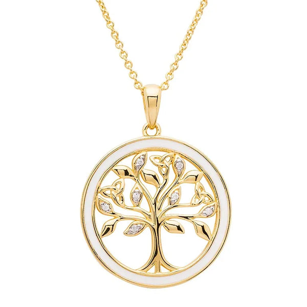 Gold Vermeil Tree of Life Necklace w/ Enamel and Cubic Zirconia