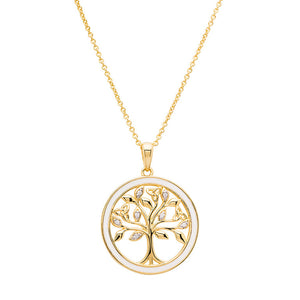 Gold Vermeil Tree of Life Necklace w/ Enamel and Cubic Zirconia