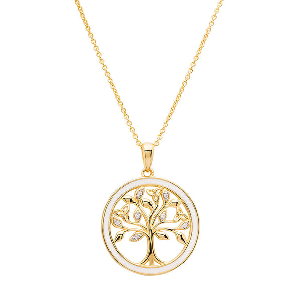 Gold Vermeil Tree of Life Necklace w/ Enamel and Cubic Zirconia