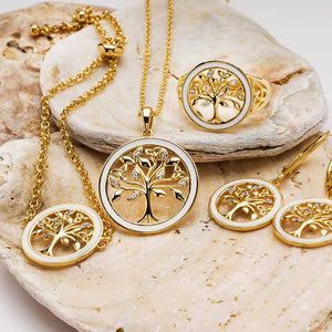 Gold Vermeil Tree of Life Necklace w/ Enamel and Cubic Zirconia