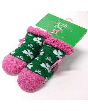 Green & Pink Shamrock Baby Socks