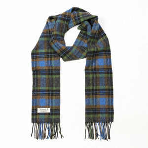 100% Irish Lambswool Long Scarf - Blue, Green & Burnt Orange Plaid