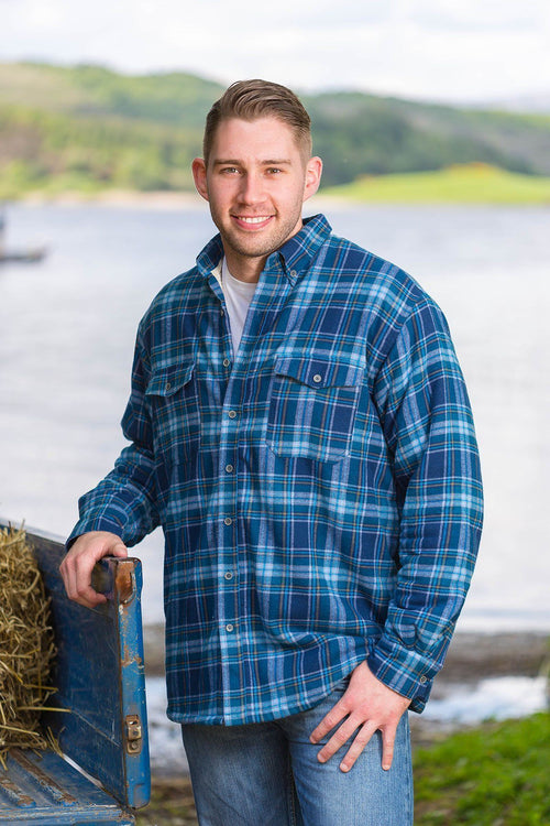 Fleece Lined Grandfather Shirt - Blue Navy Check (LV8)