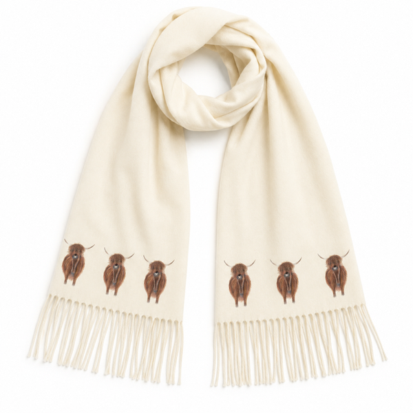 Cashmere Feel Luxury Scarf - Highland Cow