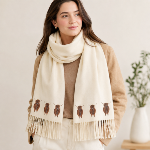 Cashmere Feel Luxury Scarf - Highland Cow