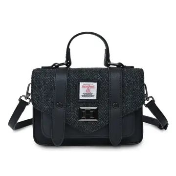 The Medium Satchel - Black Herringbone