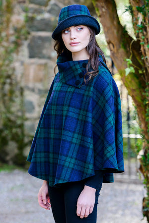 Irish Tweed Poncho - Black Watch