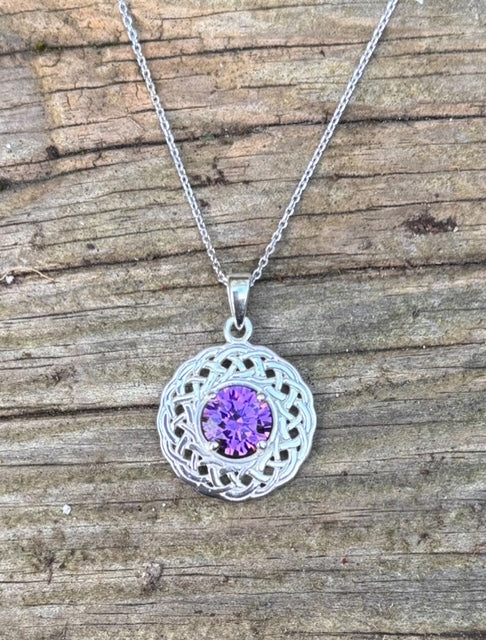 Sterling Silver Celtic Pendant With CZ Amethyst Stone