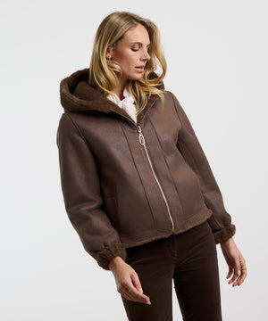 Faux Fur Reversible Hooded Jacket - Brown