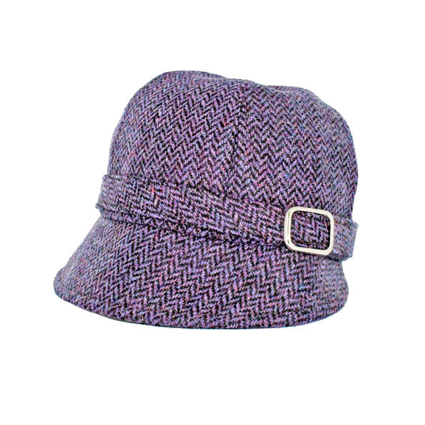 Ladies Tweed Flapper Hat - Purple Herringbone