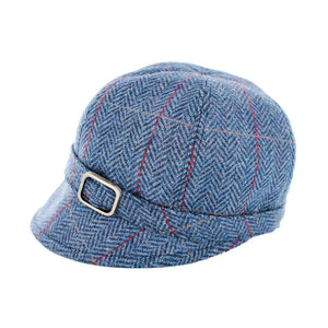 Ladies Tweed Flapper Hat - Blue Herringbone w/ Red