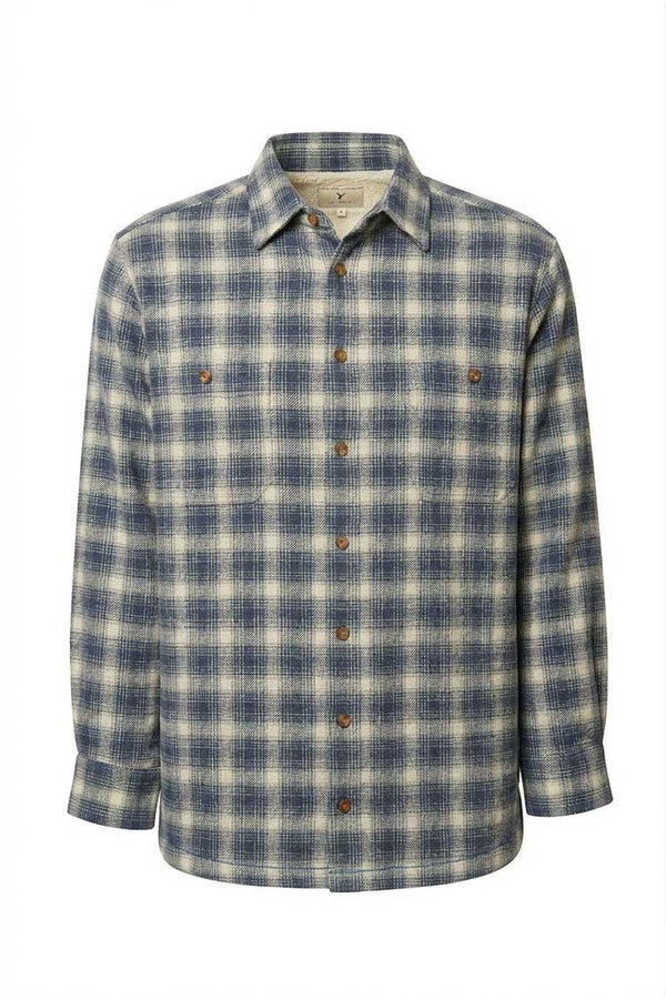Fleece Lined Flannel Collar Shirt - Navy