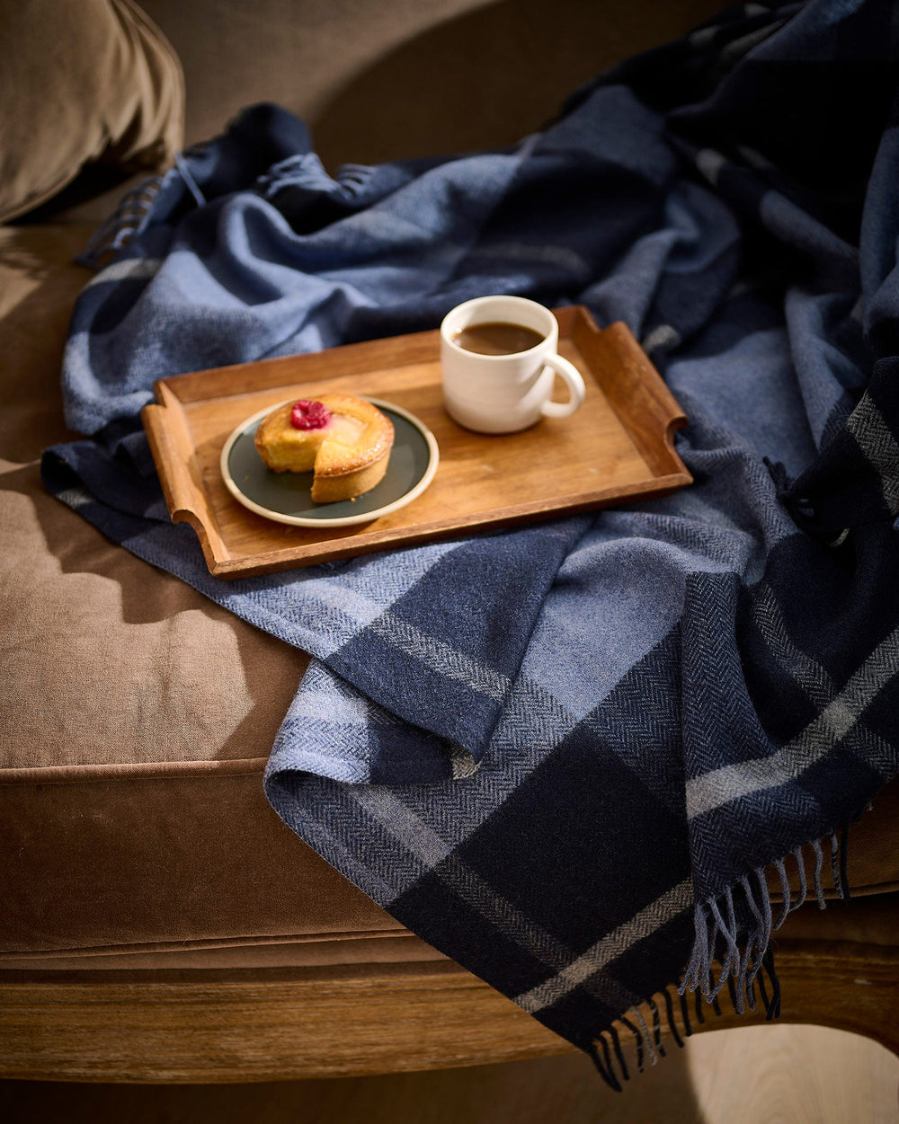 Cashmere Blend Throw - Navy Check