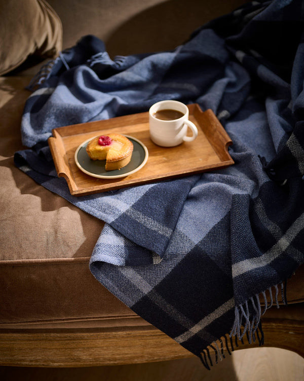 Cashmere Blend Throw - Navy Check