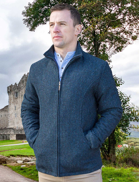 Donegal Wool Tweed Jacket - Navy Herringbone