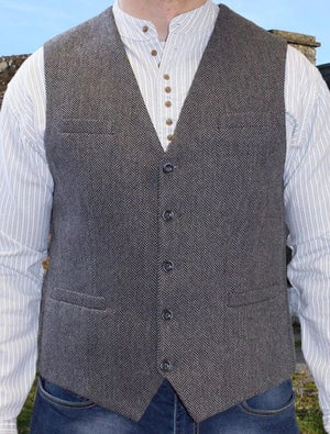 Men’s Tweed Waistcoat - Charcoal Herringbone