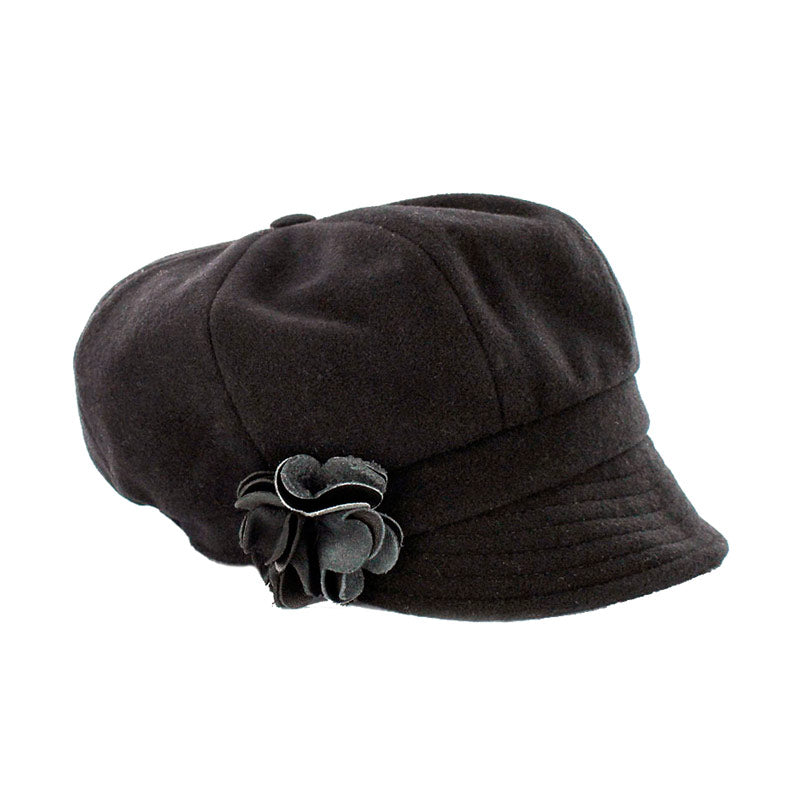 Ladies Tweed Newsboy Hat - Solid Black