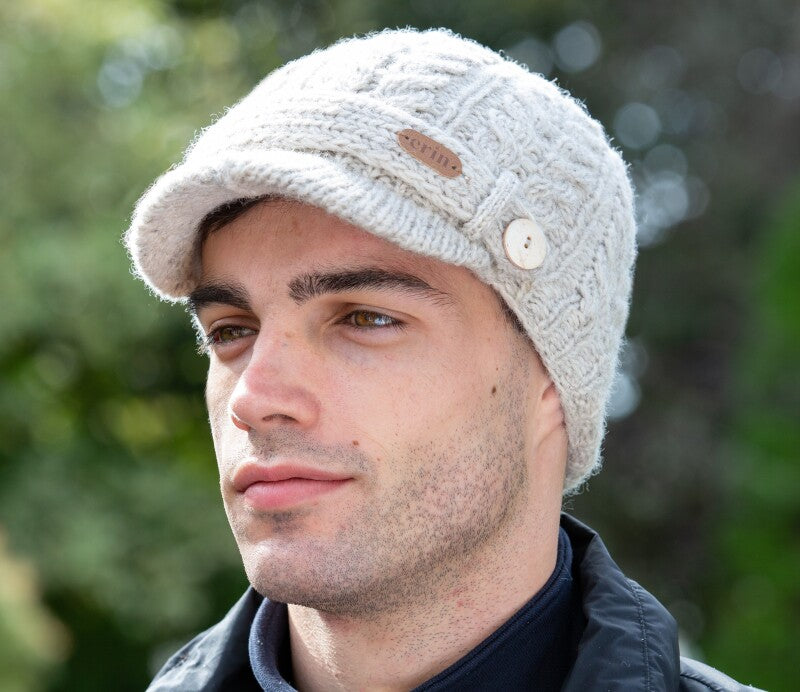 Aran Cable Peak Cap - Oatmeal