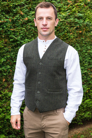 Men’s Tweed Waistcoat - Olive Green