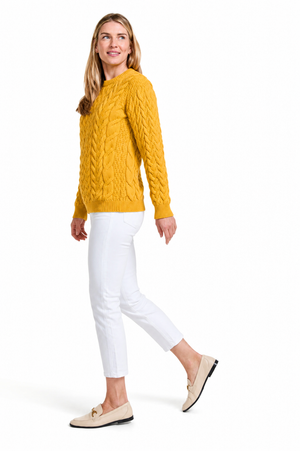 Omey Unisex Cable & Weave Aran Crew - Sunshine