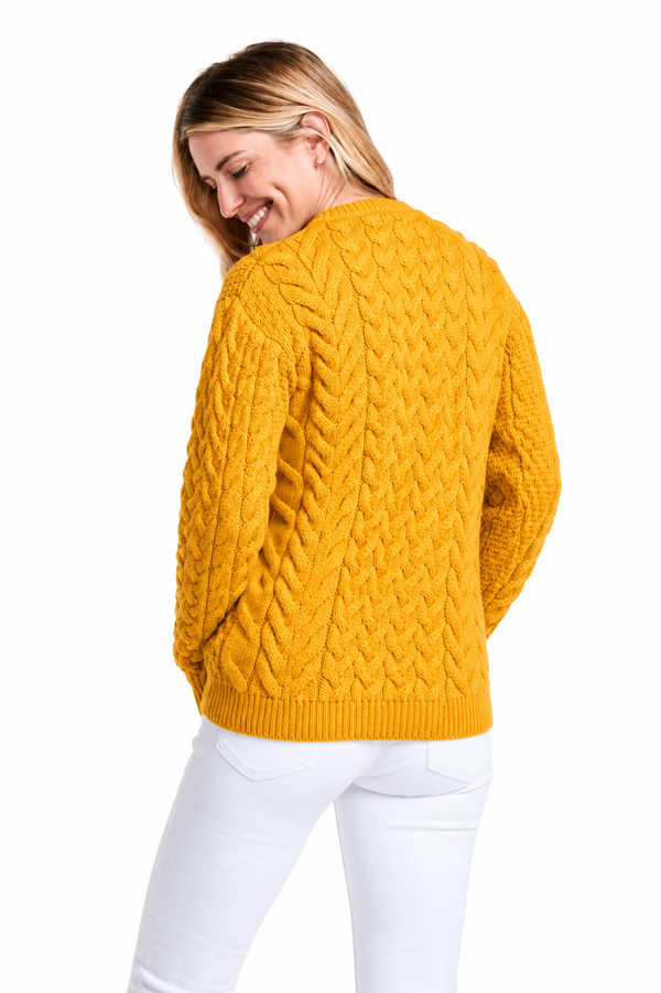 Omey Unisex Cable & Weave Aran Crew - Sunshine