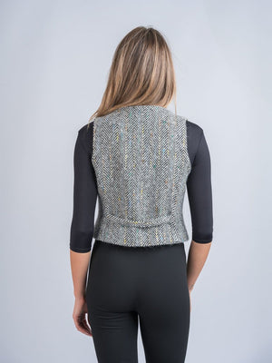 Ladies Tweed Waistcoat - Black & White Herringbone