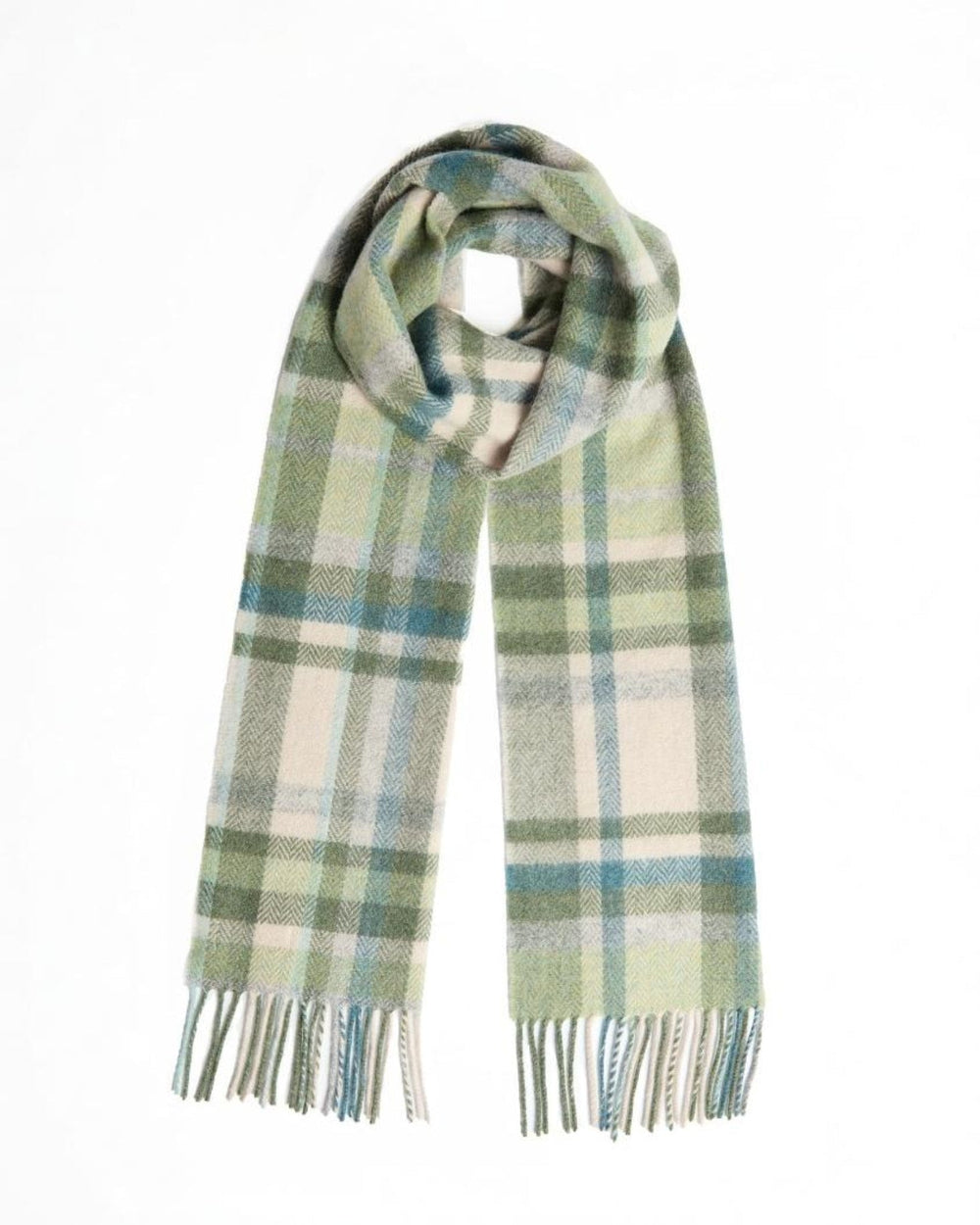 Foxford Green & Cream Tartan Lambswool Scarf