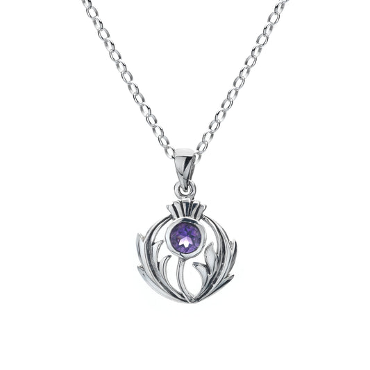 Sterling Silver Thistle Necklace - Amethyst