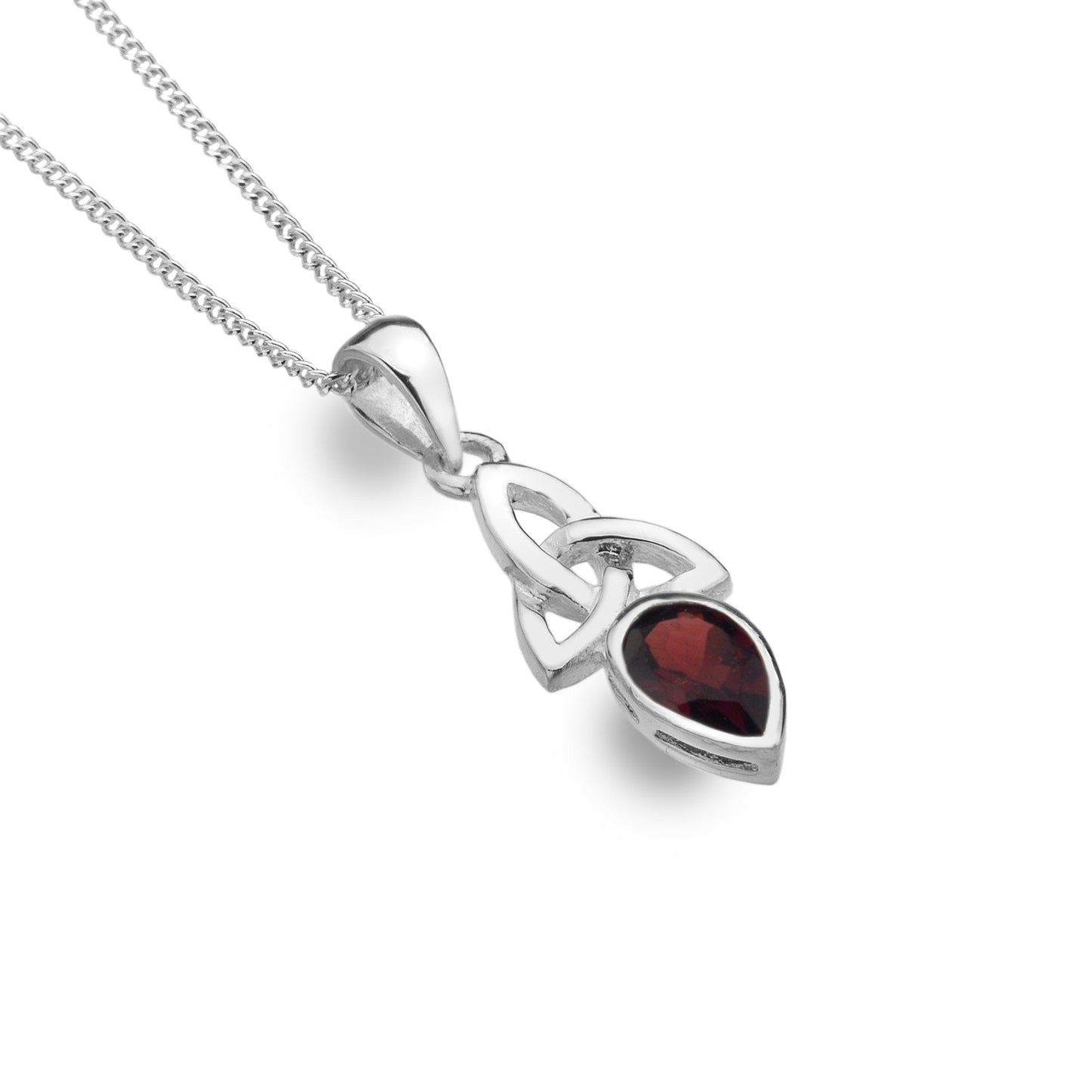 Sterling Silver Trinity Knot Pendant - Garnet