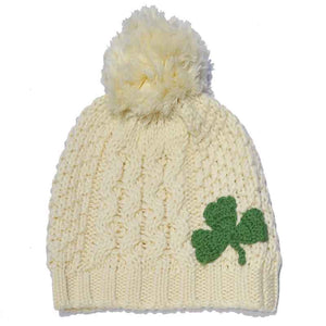 Kids Cream Shamrock Bobble Beanie