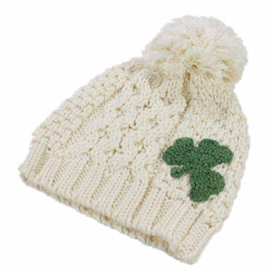 Kids Cream Shamrock Bobble Beanie